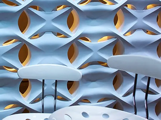 Lattice-patterned wall panel and stools